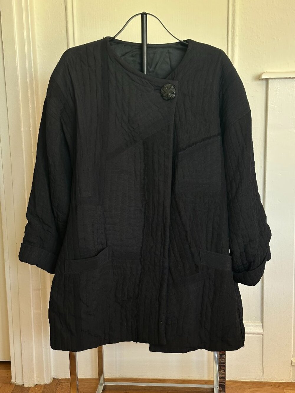 Kusnadi Studio Textured Jacket Handmade Black Cotton Sculptural Minimalist Coat